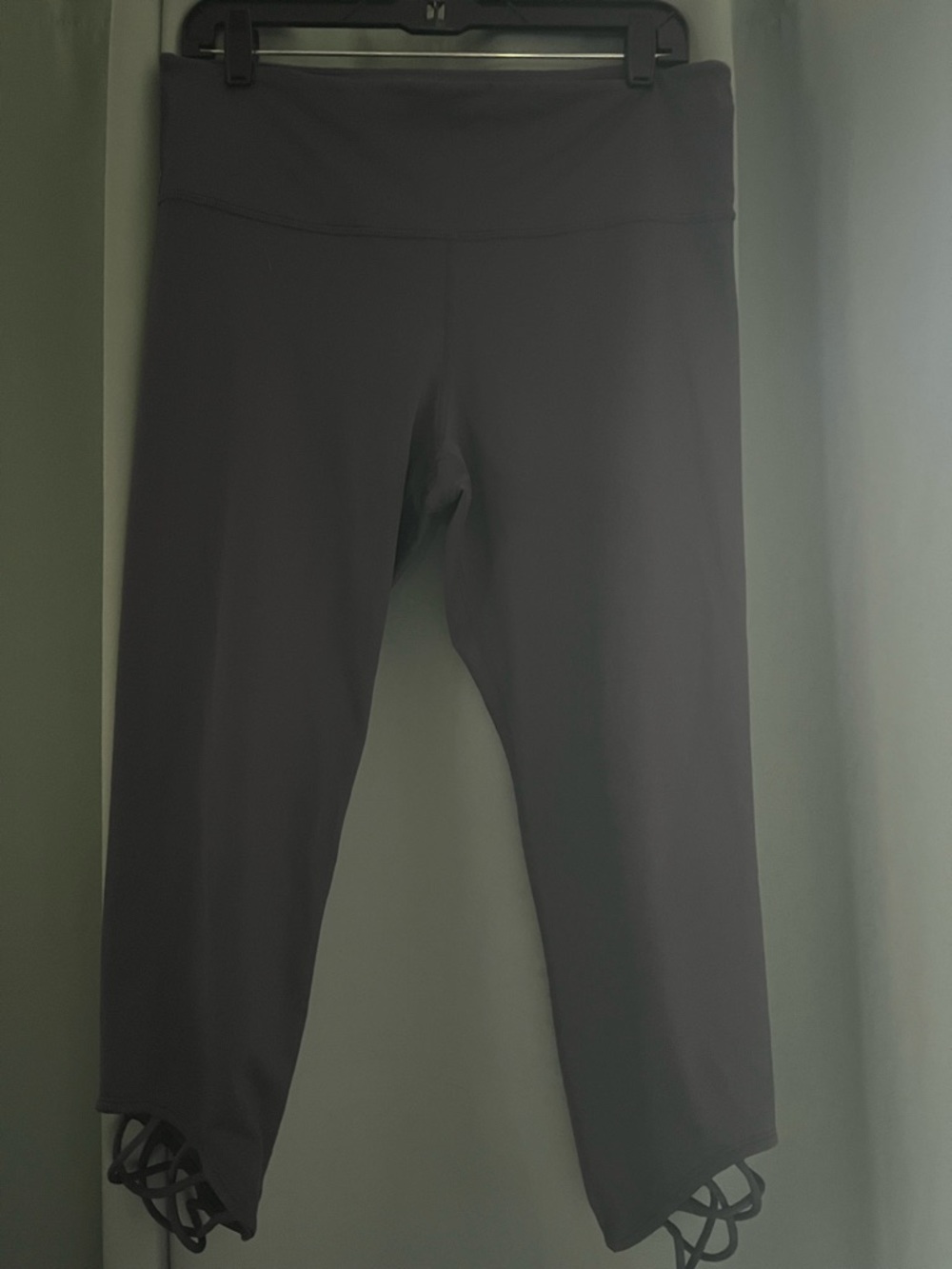 JoyLab 7/8 Cropped Workout Leggings Purple/Gray Lattice Trim L